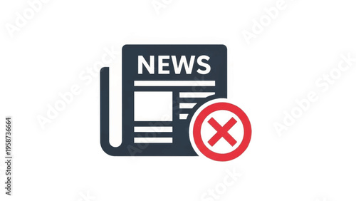 Fake news and misinformation vector icon. Newspaper with a red cancel symbol. Flat design illustration for media and journalism concepts