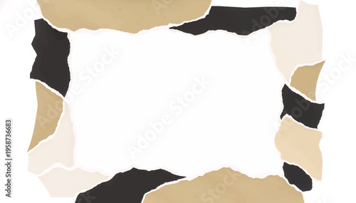 Torn paper frame with ripped edges. Collage style border with copy space. Vector illustration background