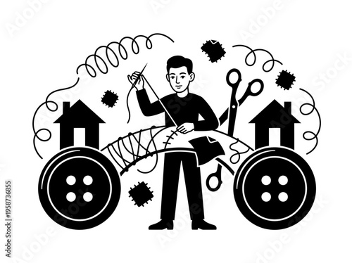 Business commuter riding paper plane to work illustration