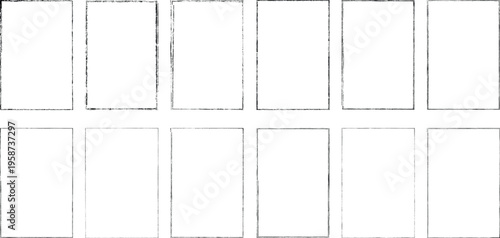 Set of vector border frames with rough edges . Rectangular frame template collection . distress texture . Grunge tiny frame borders isolated on the background . Rough edges effect