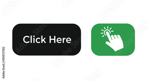 Two buttons a black one with text and a green one with a hand icon