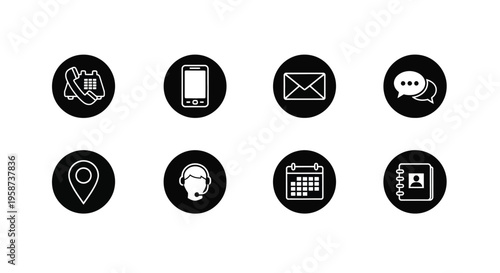 Communication and support icons in a simple black and white style