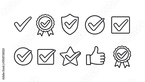 Collection of approved checkmark icons and symbols for quality assurance