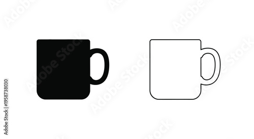 Two coffee mug outlines a solid black version and a white line drawing