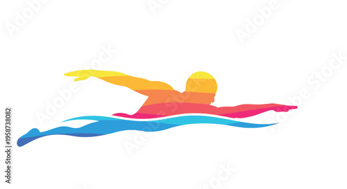 Abstract colorful illustration of a swimmer in motion through water