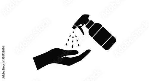 A black and white illustration shows a hand receiving spray from a bottle