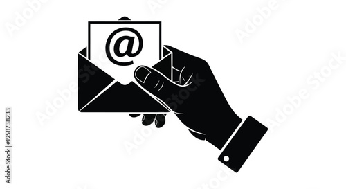 A hand delivering an envelope with an at symbol representing email