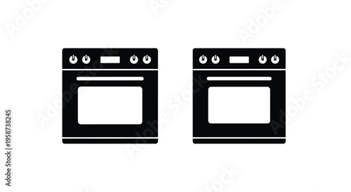 Two black silhouette images of modern electric cooking ranges on white
