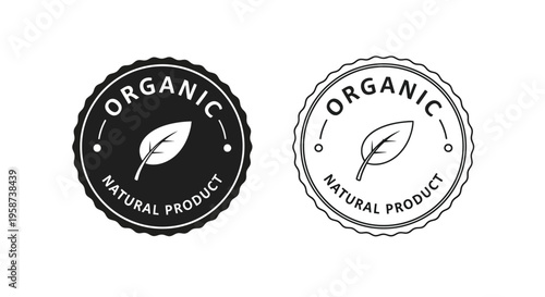 Two organic product seals one black one white with leaf illustration