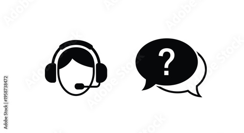 Customer support representative with a headset and a question mark bubble
