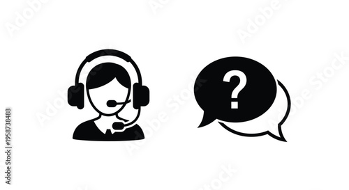 Customer support representative with headset and a question mark speech bubble