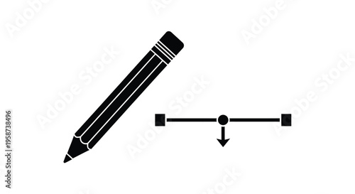 Black and white illustration of a pencil and editing toolbar