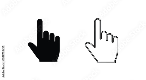 Two hand icons one solid black the other a white outline pointing