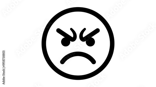 Angry and frowning emoji with furrowed brows and downturned mouth expressing displeasure, isolated white background