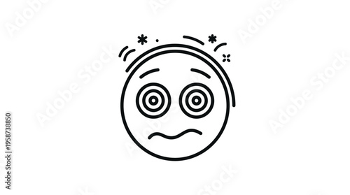 Anxious and dizzy emoji with sweat drops and swirling eyes expressing extreme stress, isolated white background