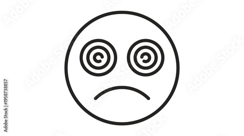 Sad and hypnotized emoji with swirling eyes and downturned mouth showing bewilderment, isolated white background