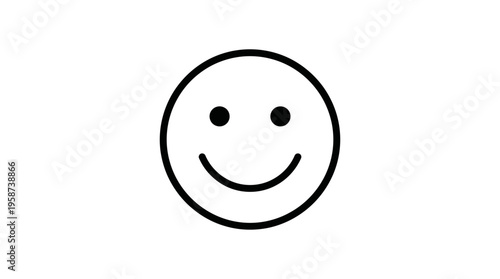 Simple Happy Emoji Icon with Smiling Mouth and Black Eyes on Isolated White Background