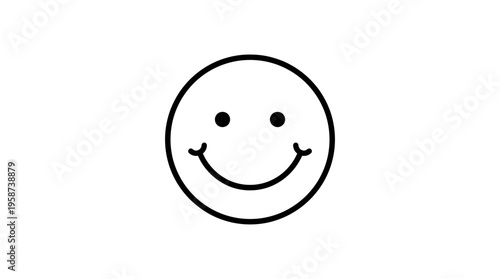 Simple Happy Emoji Icon with Smiling Mouth and Black Eyes on Isolated White Background