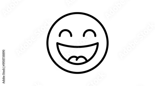 Ecstatic Laughing Emoji Icon with Wide Open Mouth and Closed Eyes Expressing Joy on Isolated White Background