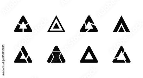 Abstract geometric shapes a collection of black triangles with internal designs