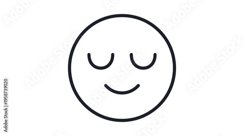 Tranquil Contemplation: A minimalist, line-art illustration of a serene smiley face with closed eyes. This simple image conveys a sense of calmness, inner peace, and contemplative reflection.
