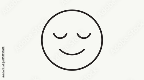 Contented Serenity: A simple, minimalist line drawing of a smiling face with closed eyes, conveying feelings of peace, tranquility, and contentment.