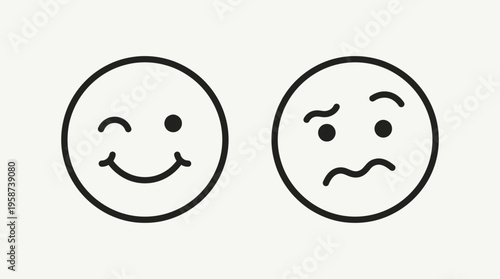 Duality of Emotion: A pair of minimalist illustrations capturing a spectrum of feelings. A smile and a frown represent a range of human emotions.