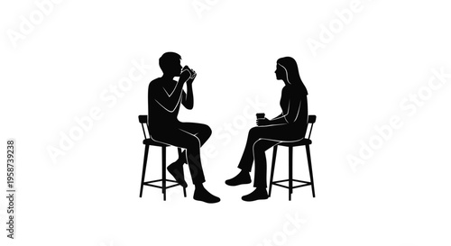 Two figures silhouetted while enjoying beverages and conversation
