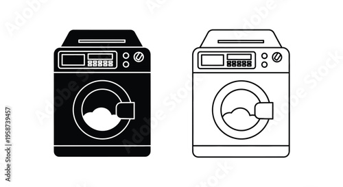 Two washing machine icons one filled and one outlined in black and white