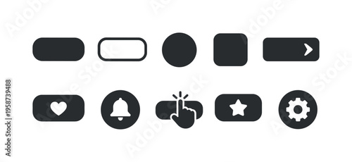 Collection of modern UI buttons and icons for digital interfaces