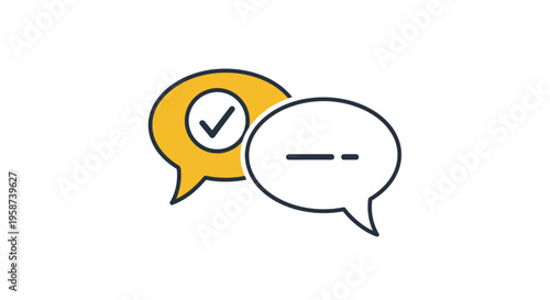 Two speech bubbles one with a checkmark indicating confirmation or approval