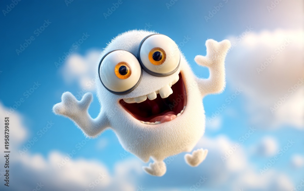 Fototapeta premium Cheerful Spooky Ghost Character with Big Googly Eyes and Mischievous Smile