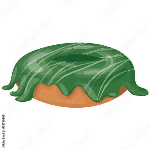 Green slime glaze donut with drippings, Halloween vector illustration isolated