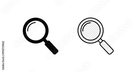 Two magnifying glasses shown in contrasting black outline styles on white