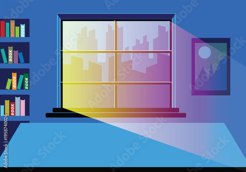 3d render of a modern home interior featuring an empty room with a wooden window frame and soft light on the wall architecture design