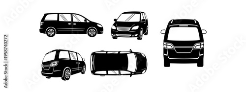 Minivan Silhouette and Multi-Angle Vehicle Set