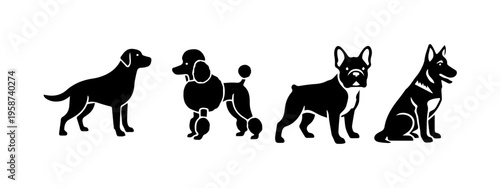 Diverse Dog Breed Silhouette Icon Set