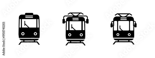 Modern Tram and Streetcar Frontal Icon Set