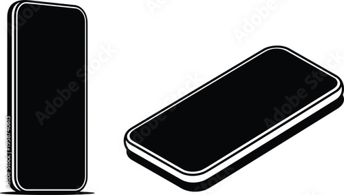 Smartphone silhouettes with perspective view, modern mobile phone vector illustration, blank touchscreen device design, digital technology icon isolated on white background