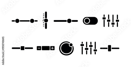 Collection of diverse control sliders and toggle switches for interface design