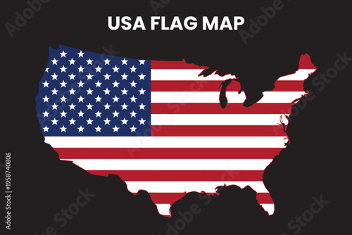 United States Flag Map Silhouette American Patriotism Geography Symbol USA Mainland.