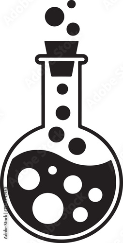 Laboratory flask containing bubbling liquid and rising bubbles