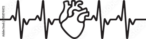 Heartbeat pattern with stylized heart symbol in the center