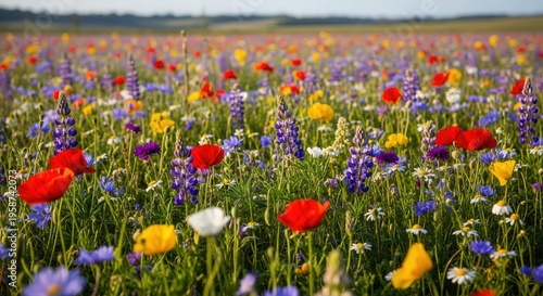 Vibrant Wildflower Meadow with a Colorful Array of Blooming Flowers in Full Bloom