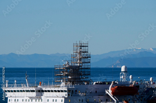 Scaffolding on the ship's radar mast