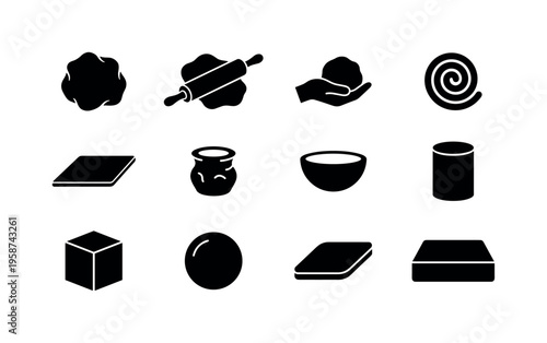 Set of black icons representing clay forming and shaping processes