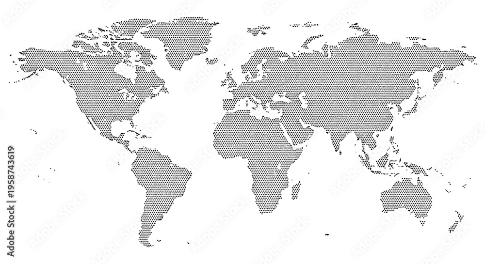 Fototapeta premium Minimalist black and white world map with halftone dot pattern vector EPS10 Stock.eps