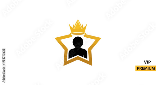 Luxury gold star badge with person silhouette and king crown for membership EPS10 Stock.eps