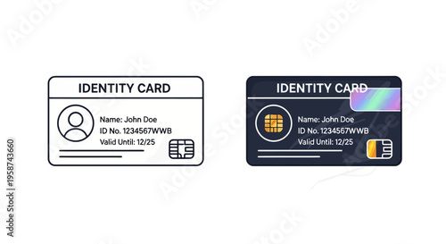 Identity Card Flat Vector Illustration Outline and Dark Mode Design Concept EPS10 Stock.eps