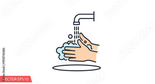 Hand washing with soap and water flat line art vector icon EPS10 Stock.eps